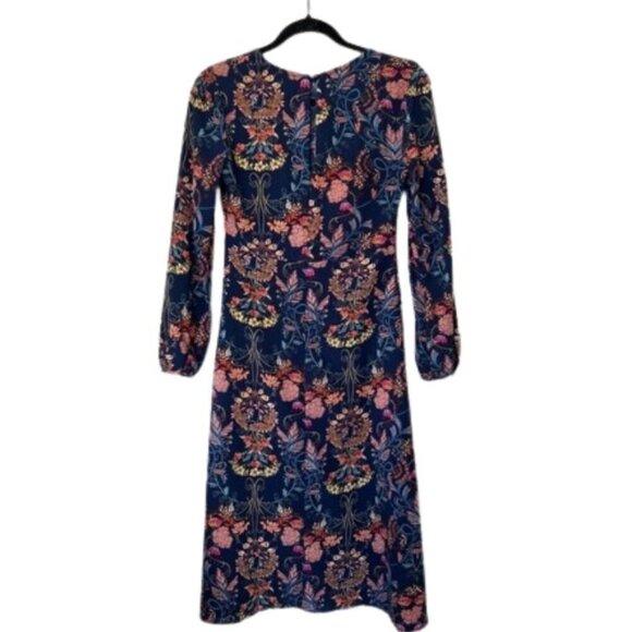 I.Madeline Garden Splendor Navy Blue Flora | Long Sleeve Midi Dress Sz: Small - Picture 3 of 16